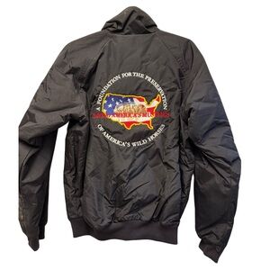 Black Bomber hartwell nylon Jacket with Embroidered saving wild horses Design